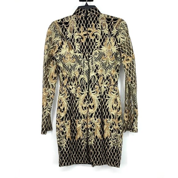 Akira Dress Black Gold Embroidered Sequin Long Sleeve Mock Neck - Picture 9 of 13